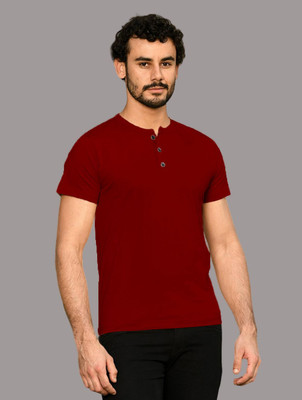 tfurnish Solid Men Henley Neck Maroon T-Shirt