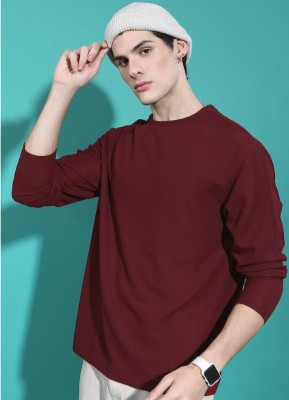 PP TRENDS Solid Men Round Neck Maroon T-Shirt