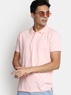 V-MART Striped Men Polo Neck Pink T-Shirt