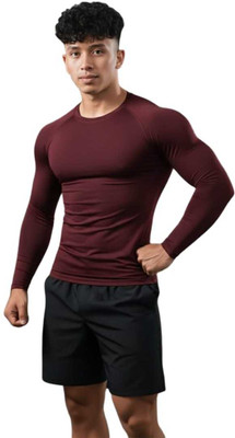 FURRR Solid Men Round Neck Maroon T-Shirt