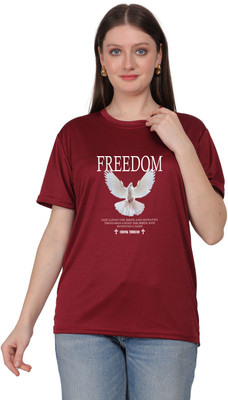 Mantratees Graphic Print Women Round Neck Maroon T-Shirt