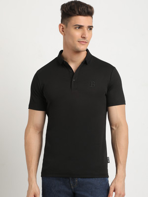 THE BEAR HOUSE Solid Men Polo Neck Black T-Shirt