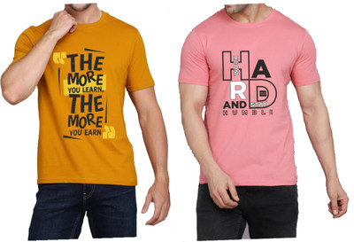 WOOSTRO Typography Men Round Neck Brown, Pink T-Shirt