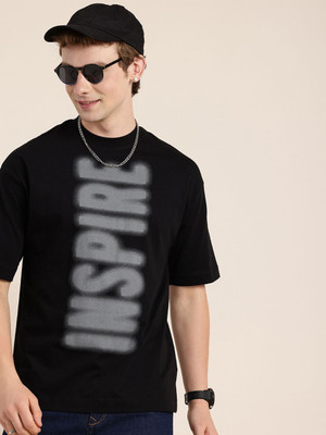 HERE&NOW Printed Men Round Neck Orange T-Shirt