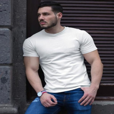 SAHAL Printed Men Round Neck White T-Shirt