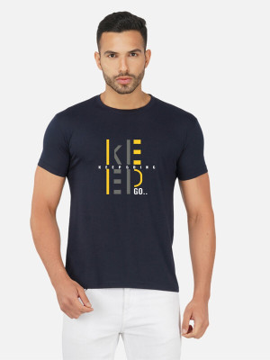GLOBAL NOMAD Printed Men Round Neck Navy Blue T-Shirt