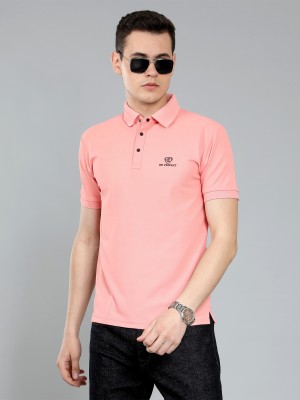 We Perfect Solid Men Polo Neck Pink T-Shirt