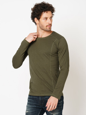 ROOKIES Self Design Men Round Neck Dark Green T-Shirt