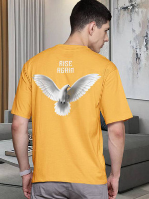 QOWL Graphic Print Men Round Neck Yellow T-Shirt