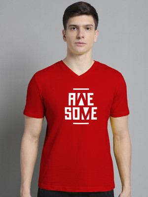 FBAR Typography Men V Neck Red T-Shirt