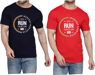 WOOSTRO Graphic Print Men Round Neck Dark Blue, Red T-Shirt