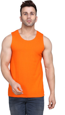 SLOWLORIS Solid Men Scoop Neck Orange T-Shirt