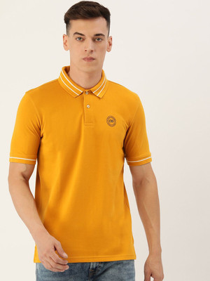 PETER ENGLAND Solid Men Polo Neck Yellow T-Shirt