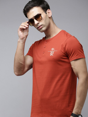 Spykar Solid Men Round Neck Orange T-Shirt