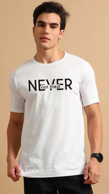 Aditi Fashion Printed, Typography Men Round Neck White T-Shirt
