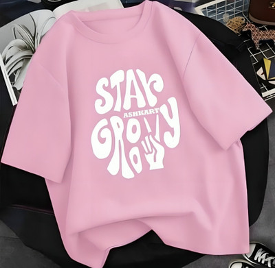 LWEXS Printed Women Round Neck Pink T-Shirt