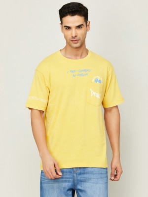 Forca by Lifestyle Typography, Printed Men Round Neck Yellow T-Shirt