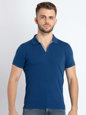 Status Quo Solid Men Polo Neck Dark Blue T-Shirt