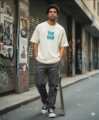 apextrade Printed, Graphic Print, Typography Men Round Neck White, Black, Beige T-Shirt