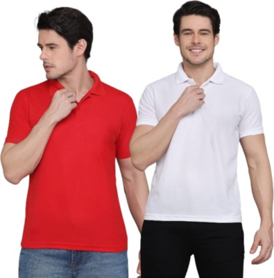 kapasiya Solid Men Polo Neck Red, White T-Shirt