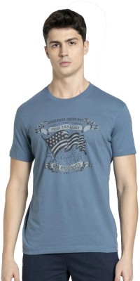 JOCKEY Printed, Typography Men Round Neck Blue T-Shirt