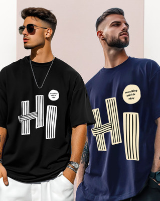 ENITOR Graphic Print Men Round Neck Black, Navy Blue T-Shirt
