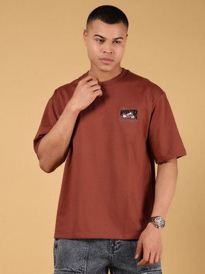 V-MART Printed Men Round Neck Brown T-Shirt