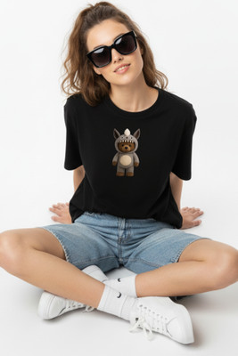 LuxeApe Printed Women Round Neck Black T-Shirt