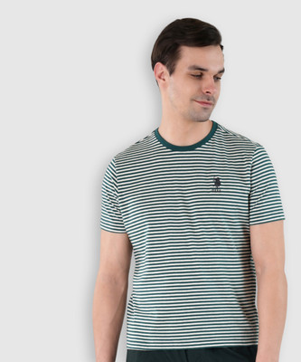 U.S. POLO ASSN. Striped Men Round Neck Green, Grey T-Shirt