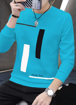 NB NICKY BOY Typography Men Round Neck Light Blue T-Shirt