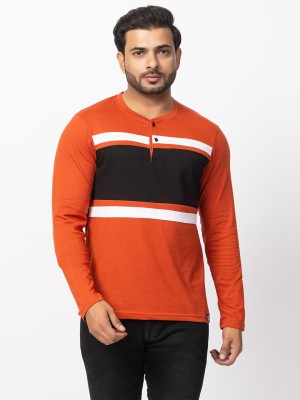 Maidenhood Colorblock Men Round Neck Orange T-Shirt