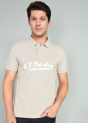 U.S. POLO ASSN. Typography Men Polo Neck Grey T-Shirt