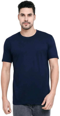 Styloketh Solid Men Round Neck Dark Blue T-Shirt