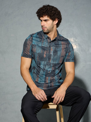 TECHNOSPORT Printed Men Polo Neck Black, Green T-Shirt