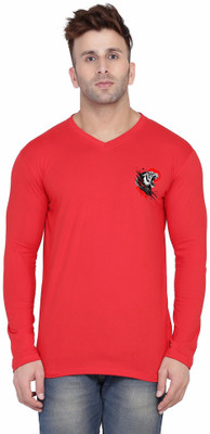 Lawful Casual Solid Men V Neck Red T-Shirt