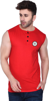 GEUM Printed Men Henley Neck Red T-Shirt