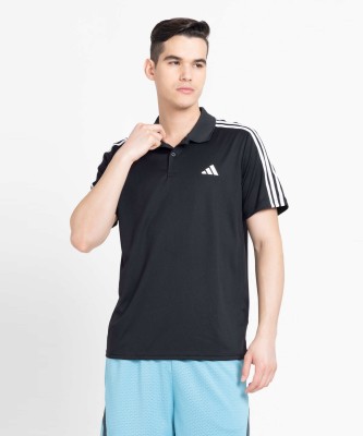 ADIDAS Printed Men Polo Neck Black T-Shirt