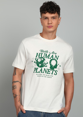 United Colors of Benetton Printed Men Round Neck White T-Shirt
