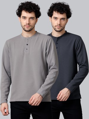 MADSTO Solid Men Henley Neck Grey T-Shirt