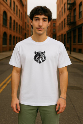 RIVONN Graphic Print Men Round Neck White T-Shirt