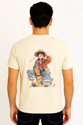 annnackel Graphic Print Men Round Neck Beige T-Shirt