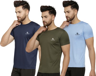 DRIZONE Solid Men Round Neck Dark Green, Navy Blue, Light Blue T-Shirt