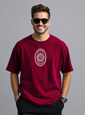 UrGear Printed Men Round Neck Maroon T-Shirt