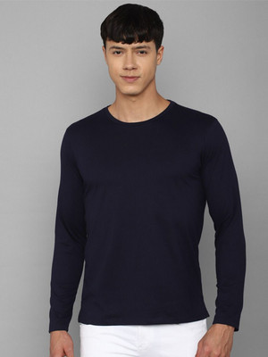 RULEDBYSUN Solid Men Round Neck Navy Blue T-Shirt