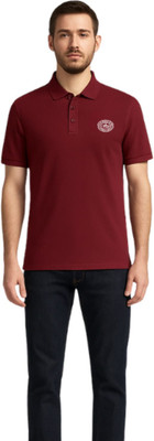 Humburg Solid Men Polo Neck Maroon T-Shirt