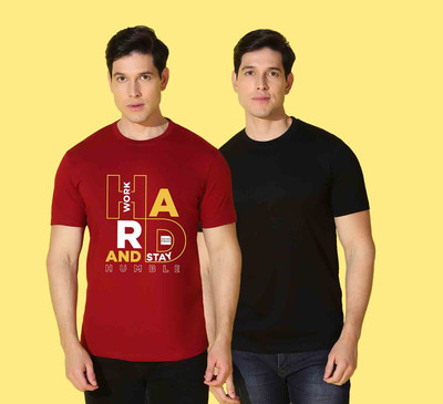 WOOSTRO Solid Men Round Neck Multicolor T-Shirt