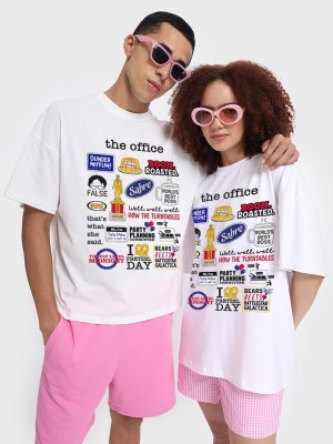 BEWAKOOF Printed, Typography Couple Round Neck White T-Shirt