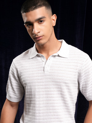 HIGHLANDER Self Design Men Polo Neck White T-Shirt