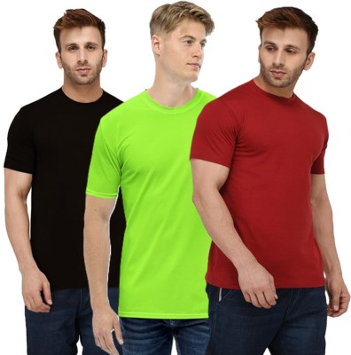 TRULYFEB Solid Men Round Neck Light Green, Maroon, Black T-Shirt