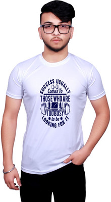 KRYONIX Printed, Typography Men Round Neck White T-Shirt